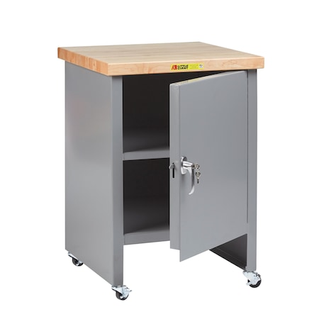 Little Giant Butcher Block Top, Mobile, 24"D x 24"W, 1 Door, Center Shelf, 1000 lbs. Capacity WTC1-1D-2424-3R